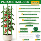WAENLIR 3-Pack Tomato Cage for Garden, Up to 51 Inch Tomato Trellis for Raised Garden Bed, Plant Stakes for Pots, Durable Tomato Plant Support Garden Stakes for Climbing Plants (Green, 51 inch 3 Pack)