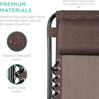 Best Choice Products Set of 2 Adjustable Steel Mesh Zero Gravity Lounge Chair Recliners w/Pillows and Cup Holder Trays - Brown