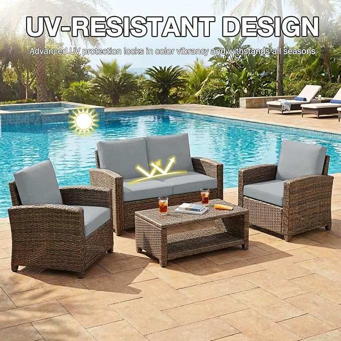 Patio Cushion Covers 8-Piece Gray Stretch Set with Elastic Straps