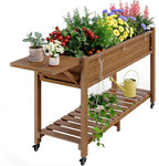 YEFU Raised Garden Bed with Legs: 57x18x30in Weight Capacity 400lb - Waterproof Raised Planter Box with Wheels - Elevated Garden Bed with Storage Shelf - Weather Resistant - for Deck/Patio/Porch/Teak