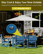 GREENVINES Outdoor Dining Table | 67’’ | HDPE | Rectangle Tables for 6 | All-Weather | Umbrella Hole | Patio Furniture | for Poolside Backyard Garden | Blue