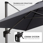 PURPLE LEAF 10' X 13' Patio Umbrella with Base Outdoor Cantilever Rectangle Offset Umbrella with 360-degree Rotation for Garden Deck Pool Patio Grey