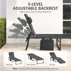 Outsunny Chaise Lounge Chair Outdoor, 5-Position Adjustable Sun Tanning Chair with Carrying Handle and Side Pocket, Folding Bed Cot with Removable Pillow for Garden, Beach, Patio, Pool, Camp, Black