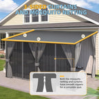 AECOJOY 20'x10' Outdoor Hardtop Metal Gazebo with Curtains and Netting for Patio, Large 10x20 Lean to Heavy Duty Wall Mounted Pergolas and Grill Gazebos Clearance, Patio Steel Roof Awnings for Decks