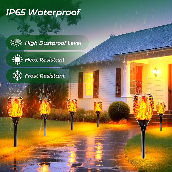 Torches 6 Pack Solar Flame Lights, 96 LED, Adjustable 30.7 to 43 Inch