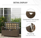 Outsunny 29 Gallon Patio Wicker Storage Bench, Outdoor PE Rattan Patio Furniture, 2-in-1 Large Capacity Rectangle Garden Storage Box with Handles and Cushion, Dark Blue