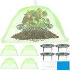 4 Sets Strawberry Plant Support with Mesh Plant Cover,Strawberry Growing Racks Sets with Iron Plant Nails and Storage Bag for Garden Strawberry Vegetables(Green Net - Round)