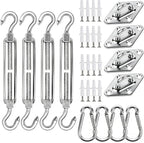 YOFIT 44 Pcs Shade Sail Hardware Kit, 5 Inch Outdoor Sun Sail Accessories, 304 Stainless Steel Turnbuckles & Brackets for Triangle/Rectangle Sails, Patio Canopy Installation Hardware Set Waterproof