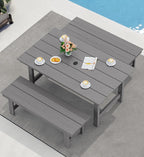 SERWALL Patio Dining Table and Bench Set for 6, Gray