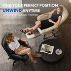 FLEXISPOT Luno 2-in-1 Chaise Lounge Chair Indoor with Wheels Footrest 90-165° Reclining Lumbar Support, Home Office Chairs for Living Room Bedroom Study Relaxing Working, Leather, Black