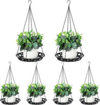 Enhon 6 Pack Metal Hanging Planter, 12 Inch Indoor Outdoor Plant Hanger, Classy Glossy Black Decorative Shelf for Window Wall Ceiling Home Decor