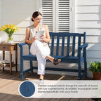 Ciokea 48" Outdoor Bench Set of 2, HDPE Weatherproof Garden Bench, 2-Person Memorial Benches with 550 Lbs, Waterproof Patio Porch Benches for Outside Business Deck Office Backyard Balcony, Navy Blue
