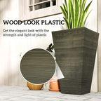 Outsunny Tall Planter for Outdoor Plants Set of 3, 28 Inch Taper Planter with Drainage Holes, Wood Grain Decor Garden Pot for Indoor Outdoor Porch Patio Backyard, Dark Brown