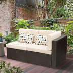 Devoko Patio Furniture Sofa Sets Outdoor All-Weather Sectional Corner Sofa and Armless Small Couch (Beige, 2 PCS Patio Sofa Set)
