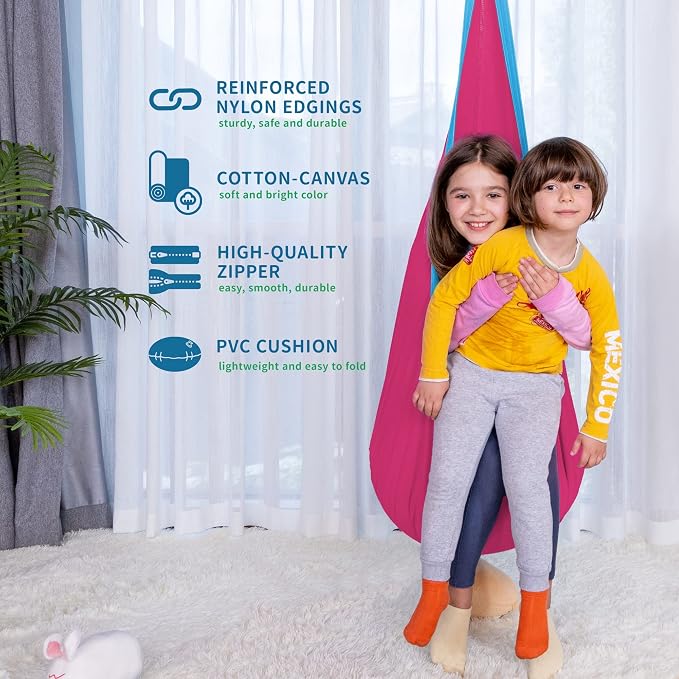 Kids Hammock Chair Pod Swing Seat, Cotton Sensory Swing in Pink or Blue