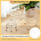 Plant Stand,5 Pack Heavy Duty Flower Pot Stands,Metal Decoration Racks,Round Plant Shelf for Planter Outdoor and indoor (White)