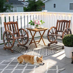 VINGLI Rustic Wooden Patio Chair with Wagon Wheel Armrests, Outdoor Dining Chairs Solid Wood Frame Seating for Farmhouse Garden Porch Lawn Balcony (Rustic, Chair)