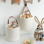 Goodpick 2pack Rope Hanging Basket - Small Round Hanging Baskets Storage for Key, Sunglasses, Wallet on Door - Modern Woven Baskets Wall Decor for Plant, White Cotton Basket 7.87 x 7 x 11.7 inches