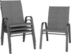 Patio Chairs Set of 4, Stackable Outdoor Dining Chairs for All Weather, Metal Modern Outside Furniture Chair for Pool Side, Garden, Backyard Deck, Dark Grey