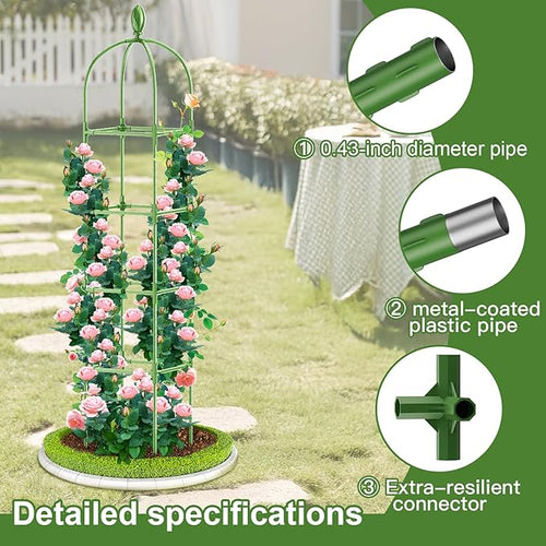 2 Pack Garden Obelisk Trellis, 70IN Tall Plant Support for Climbing Vine, Metal Covered Plastic Rustproof Heavy Duty Rose Trellis Indoor Outdoor (Green, 70 * 11.8 * 11.8IN（H*W*L）)