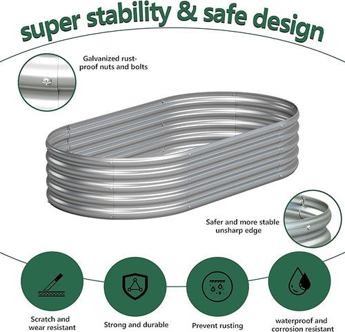 2PCS 4x2x1FT Galvanized Raised Garden Bed Kit,Vegetable Boxes-Oval Metal Flower Box,Large Planter Raised Beds Outdoor Garden for Planting,Fruit,Herb-Silver