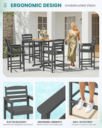 SERWALL 5 Pieces Outdoor Patio Bar Set, Tall Adirondack Bar Chair and Table Set, Gray