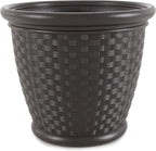 Suncast 4 Pack Sonora 18 Inch Lightweight Durable Plastic Wicker Decorative Flower Planter Pot for Yard, Garden, Indoor or Outdoor Use, Brown