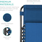 Best Choice Products Set of 2 Adjustable Steel Mesh Zero Gravity Lounge Chair Recliners w/Pillows and Cup Holder Trays - Marine Blue/Black
