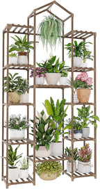 Bamworld 74.4" Tall Plant Stand Indoor Outdoor Wood Plant Shelf Hanging Plant Rack Tiered Flower Stands for Multiple Plants for Living Room Garden Balcony Patio