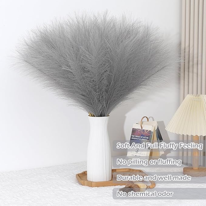 Artificial Plants Greenery: 30 Pcs Grey Faux Pampas Grass, 21.7 Inch Silk