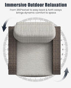 Outdoor Swivel Recliner Chair Set of 2, All-Weather Wicker Reclining Patio Chair with Adjustable Backrest and Footrest