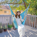 Upgraded Caribbean Hammock Chair with Detachable Metal Bar, Large Hammock Swing Chair, XL Rope Hanging Chair for Outdoor Indoor, 330 LBS Weight Capacity, DeepSkyBlue
