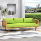 Merax Solid Acacia Wood Couch Chaise Lounge Chair Indoor, 3 Seater Daybed Sofa Couches with Cushions & Pillow, Heavy Frame Day Bed for Living Room, Office, Outdoor, Balcony, Patio, Water Resistant