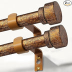 2 Pack Retro Gold Curtain Rods Set for Windows 48 to 84 Inches Adjustable Length Heavy Duty 1" Diameter Window Curtain Rod with Decorative Finials for Outdoor Bedroom Kitchen Living Room Farmhouse