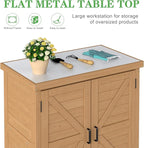 Outdoor Potting Bench with Storage Cabinet and Metal Top, Wood Workstation for Outdoor Patio, Garden (Light Brown, 31x17x36‘’)
