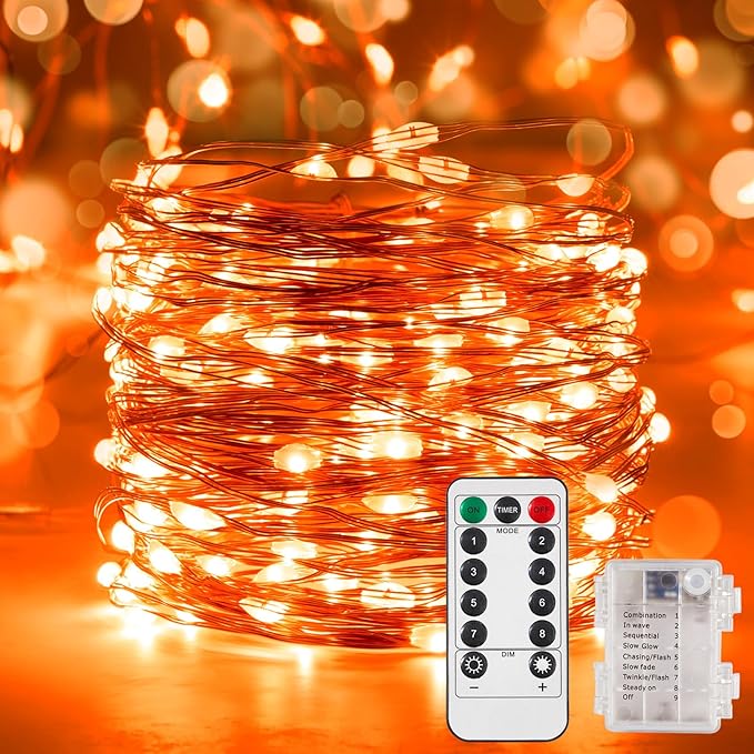 Indoor String Lights 32.8 Ft Battery Powered LED, Orange, 4 Pack