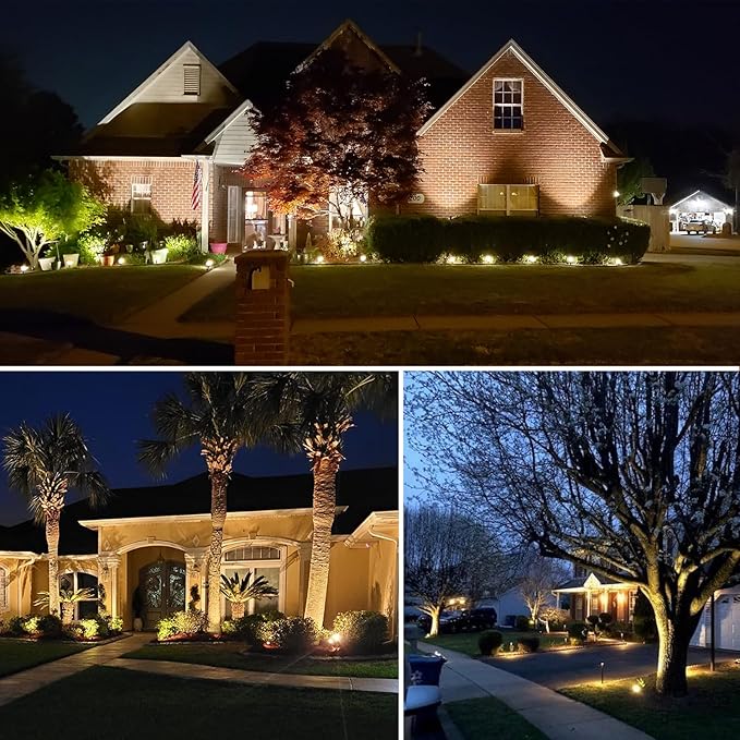 SUNVIE 12W LED Landscape Lighting Low Voltage (AC/DC 12V) Waterproof Garden Pathway Lights Super Warm White (900LM) Walls Trees Flags Outdoor Spotlights with Spike Stand (4 Pack)