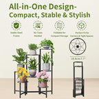 7 Tier Metal Patio Plant Stand Outdoor, Heavy Duty Flower Stands for Indoor Plants, Floding Tall Corner Shelf for Diaplay Racks for Home Decor, Graden, Balcony -BlackDiamond
