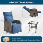 3 Pieces Zero Gravity Patio Swivel Rocking Recliner Chairs Set of 2 - Wicker Outdoor Lounge Chair with Side Table, Adjustable Backrest & Footrest, High Back Outdoor Recliner Chair for Pool Deck Blue