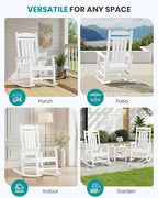 SERWALL Oversized Outdoor Rocking Chair, All-Weather Patio Rocking Chair, HDPE Porch Rocker for Adults, White