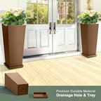 Set of 2 Large Planters for Outdoor Plants 24" Tall Tapered Modern Flower Pots with Drainage Tray for Garden, Patio, Porch (Brown)