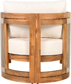 Merax 4-Piece Patio Premium Acacia Wood Outdoor Furniture Set,All Weather Curved Tub Design with Woven Rope Accents Loveseat Chairs and Table for Backyard, Balcony and Deck,Teak+ Beige