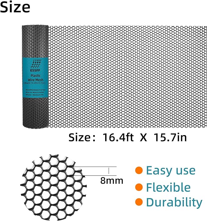 Decorative Fence Roll, Black Polyethylene Netting, 15.7 in x 16.4 ft