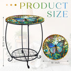 Outdoor Side Table Round Small Mosaic Patio Accent Indoor End Plant Coffee Tea Table for Yard Patio Porch Garden Living Room, Bedroom(Butterfly Style,16 Inch)