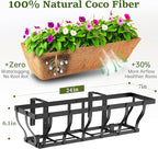 Railing Planter Boxes, Heavy Duty Window Box Planters, Adjustable Balcony Planters for Railing Hanging, with Coco Liner & Support Rod for Deck, Porch, and Patio Gardening (3 Pack, 24 Inch)