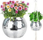 Disco Ball Planter, 1pcs 9” Silver Disco Ball Planter, Disco Ball Plant Hanger with Hanging Rope, Hanging Chain, Hook, Circle and Extra Mirror Pieces