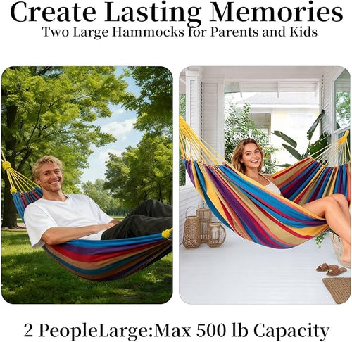 2Pack Hammocks |Camping Hammock | Portable Outdoor Hammock Set | for Hiking, Backpacking and Camping | (Blue Stripe and Blue Stripe)