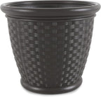 Suncast Sonora 18 Inch Lightweight Durable Plastic Wicker Decorative Flower Planter Pot for Yard, Garden, Indoor or Outdoor Use, Brown