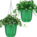 QCQHDU Self Watering Hanging Pots, 2 Pack 7.2 Inch Hanging Planters for Plants Indoor, Outdoor Flower Pots with Drainage Holes and 3 Hooks Chains for Garden Home (Emerald)