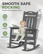 Oversized Outdoor Rocking Chairs Set of 2, High Back Porch Rocking Chair, HDPE All Weather Resistant Rocking Chairs for Patio, 380lbs Weight Capacity, Dark Grey